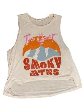 Altar'd State Cream Graphic Tank with Retro Mountain Print